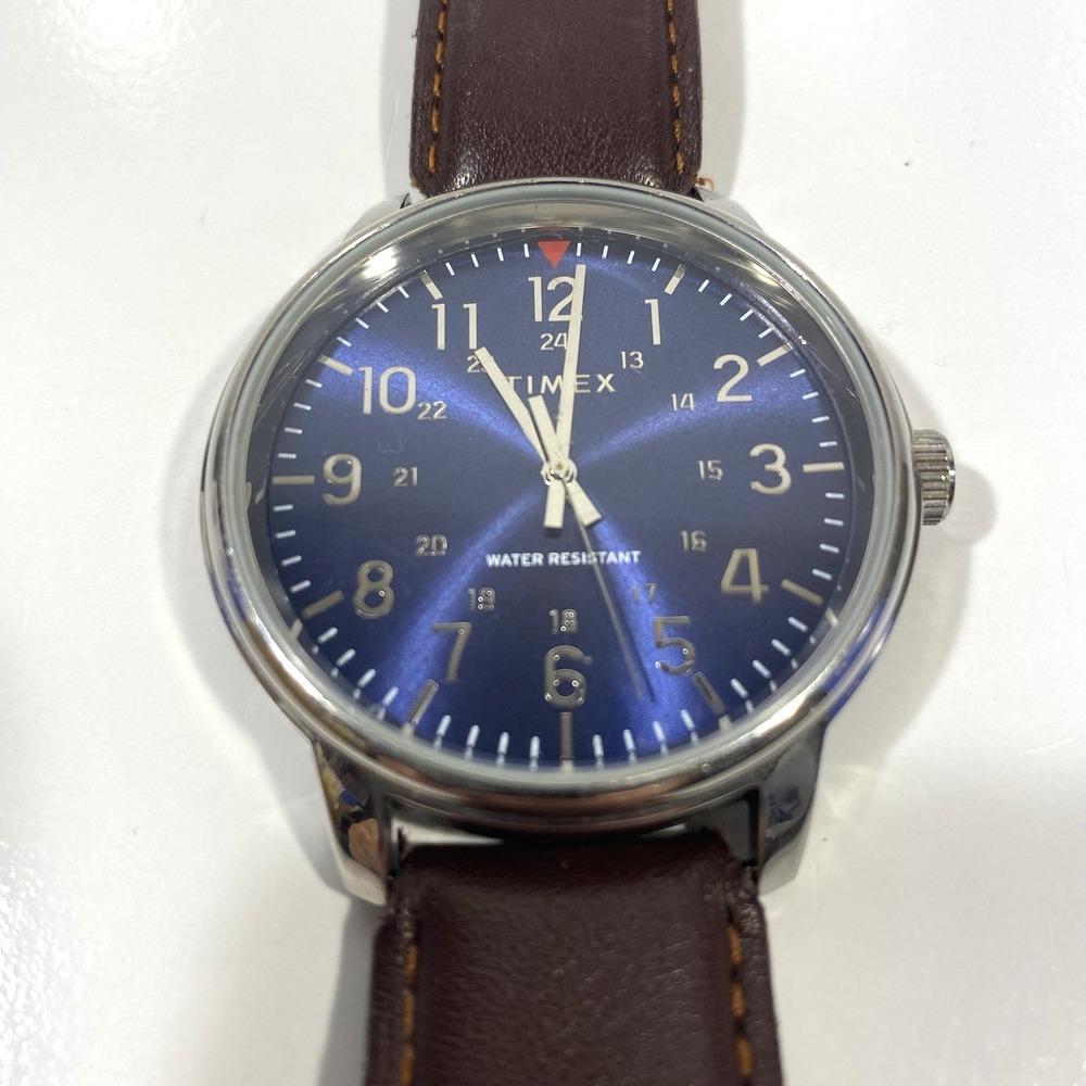 Timex Mens Core TW2R85400 SS Vibrant Blue Dial Brown Leather Band Quartz